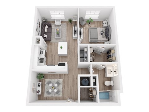 a 2 bedroom floor plan with a bathroom and a living room